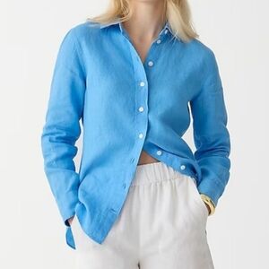 J Crew Wren Mountain Blue Bird Button Long Sleeve Shirt Baird McNutt Irish linen
